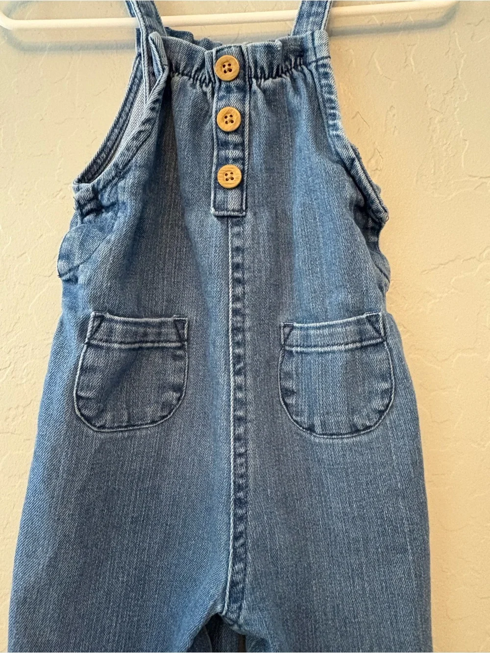 Carter's denim chambray sleeveles long romper with buttons 9 months